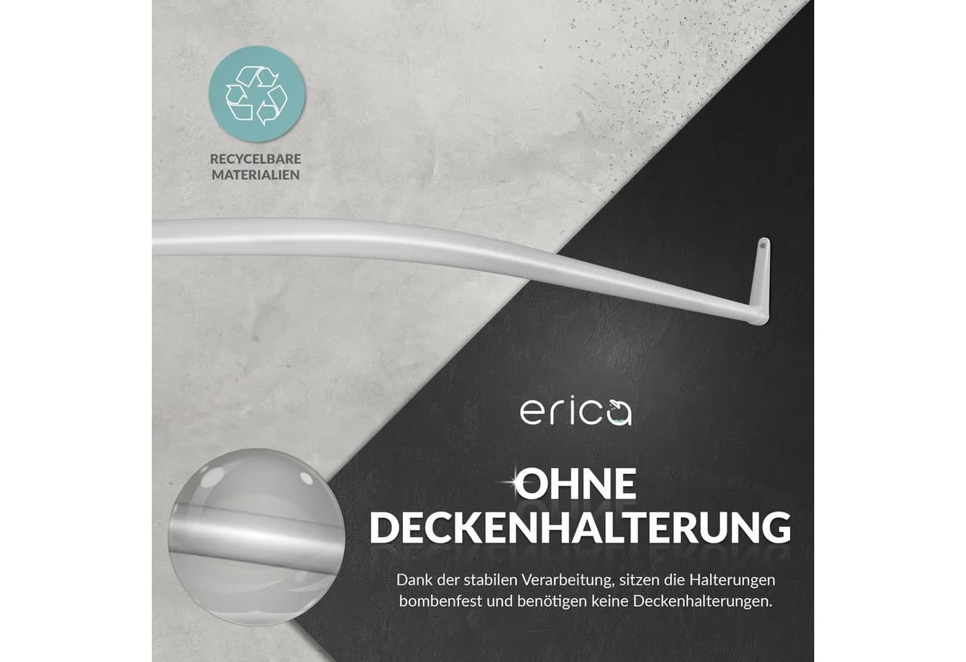 Erica Duschvorhangstange Winkelstange Weiß Pulverbeschichteter Stahl - Bild 4