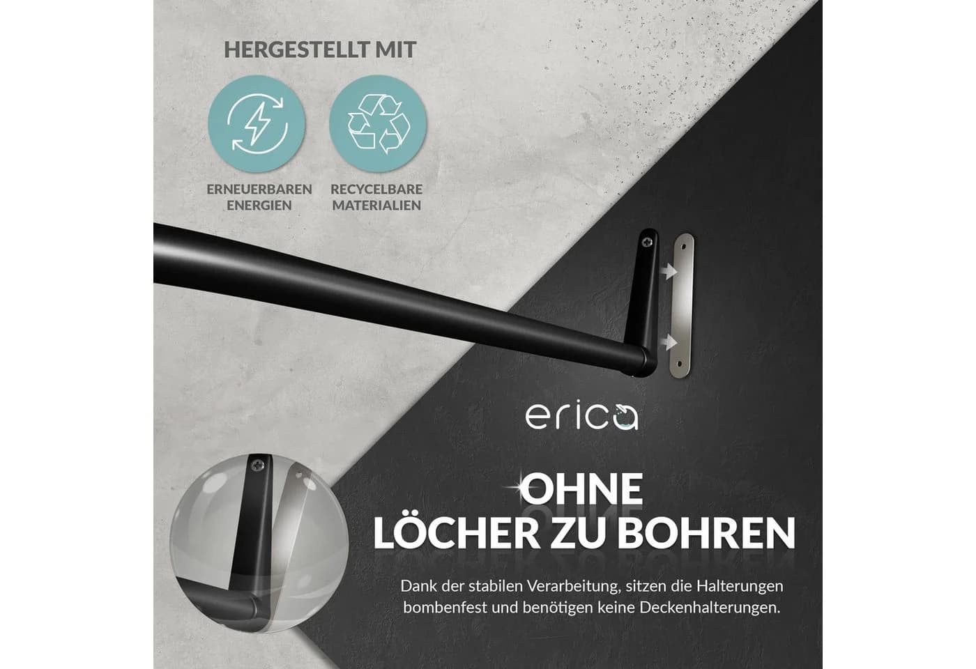 Erica Bad-Befestigungsset Klebebefestigung Duschstange Silber Bohrfrei - Bild 4