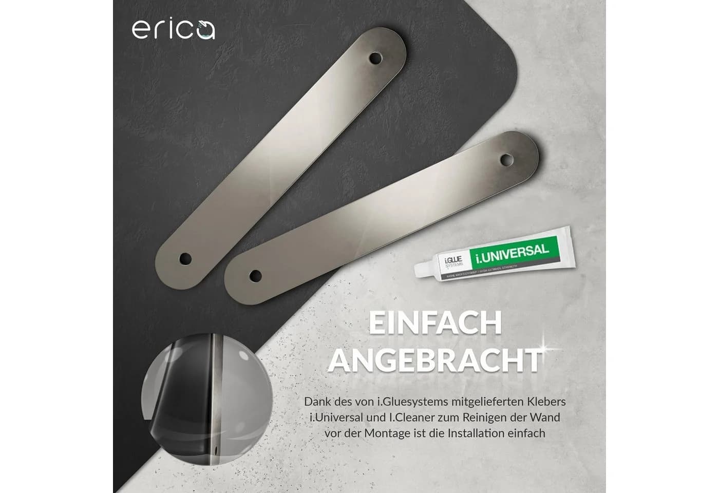 Erica Bad-Befestigungsset Klebebefestigung Duschstange Silber Bohrfrei - Bild 5