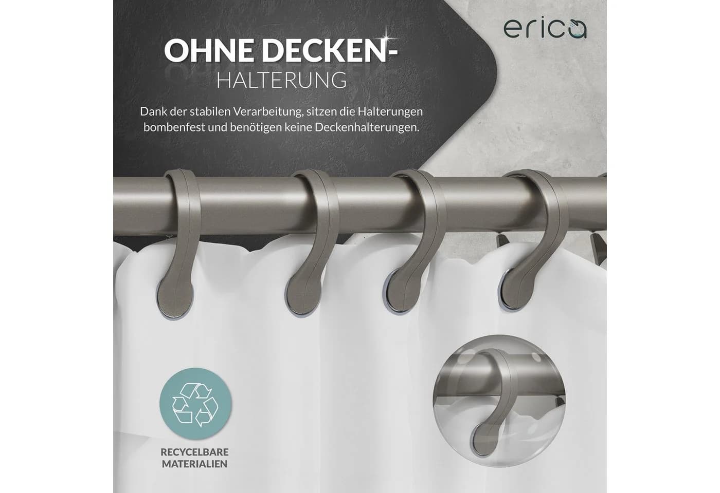 Erica Duschvorhangstange L-Form Grau Verstellbar Rostfrei - Bild 3