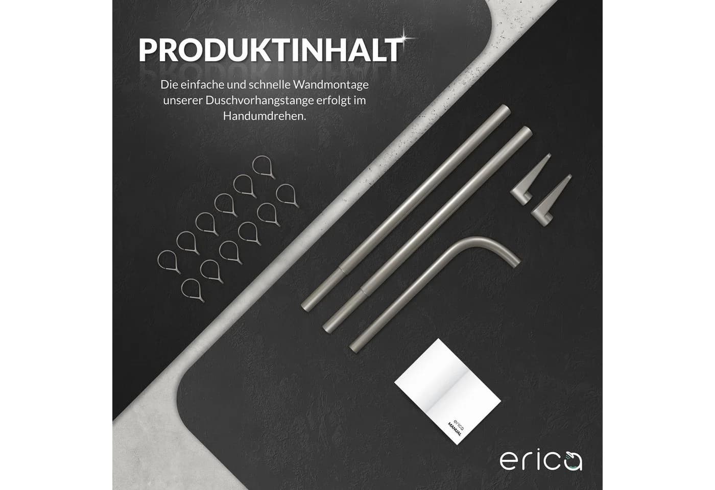 Erica Duschvorhangstange L-Form Grau Verstellbar Rostfrei - Bild 5
