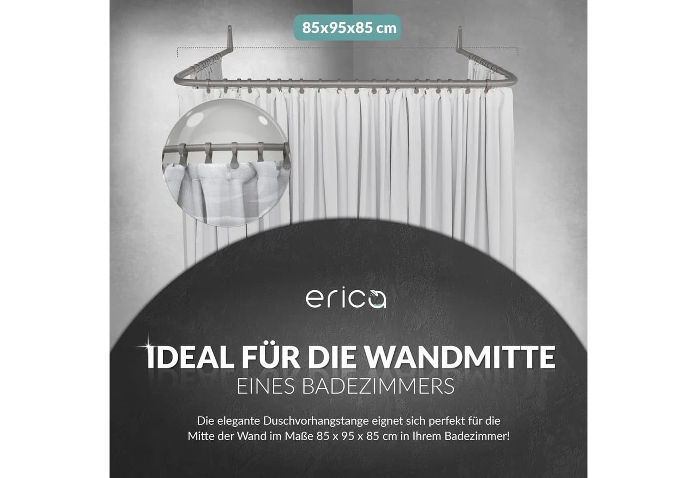 Erica Duschvorhangstange Grau U-Form 85x95x85 cm Rostfrei