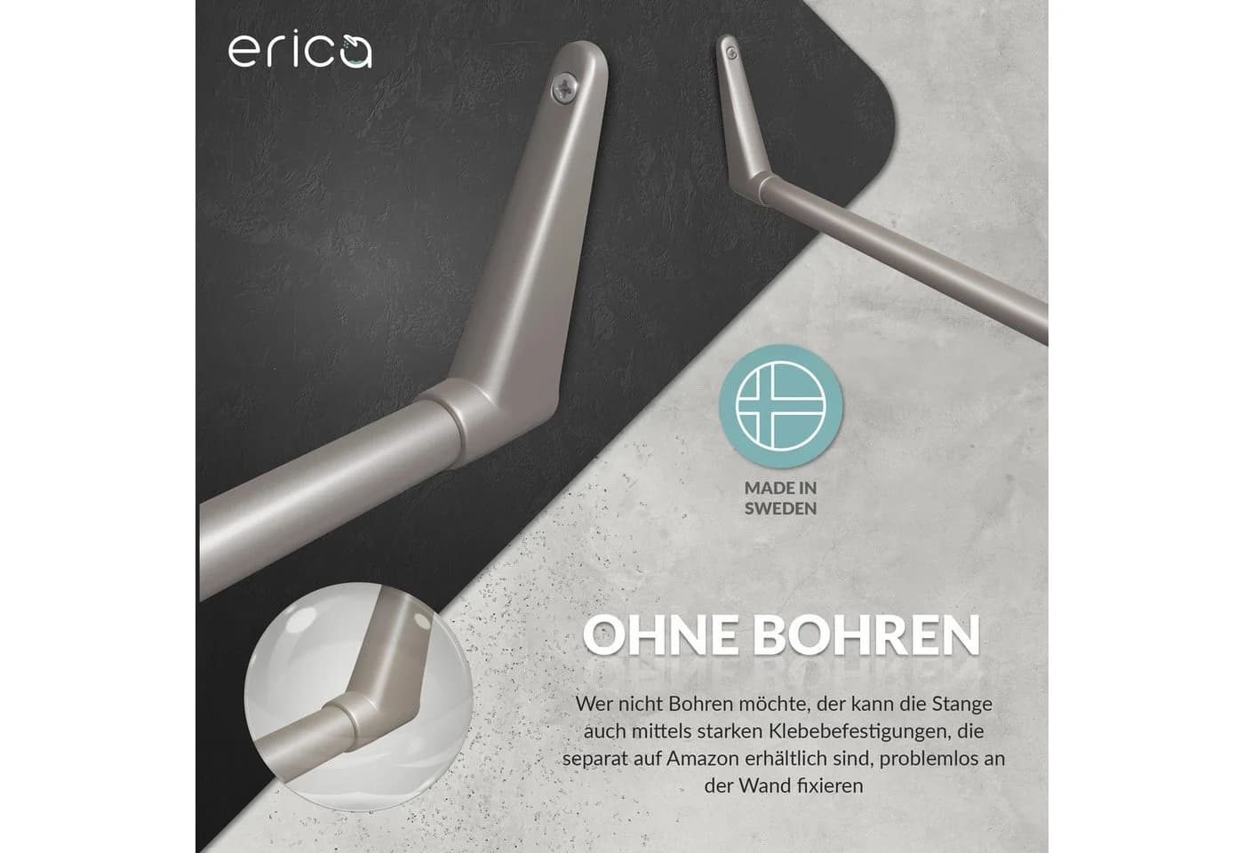Erica Duschvorhangstange Grau U-Form 85x95x85 cm Rostfrei - Bild 3