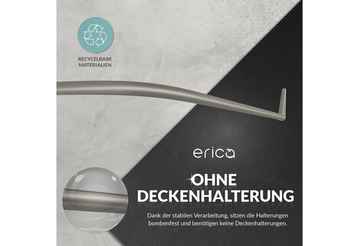 Erica Duschvorhangstange Grau U-Form 85x95x85 cm Rostfrei - Bild 4