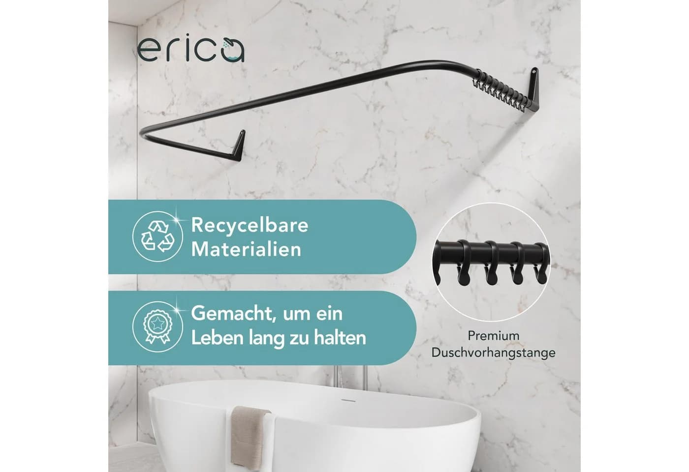Erica Duschvorhangstange L-Form & U-Form Schwarz 4-in-1 Stahl - Bild 3