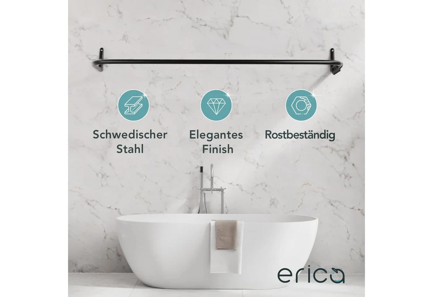 Erica Duschvorhangstange L-Form & U-Form Schwarz 4-in-1 Stahl - Bild 5