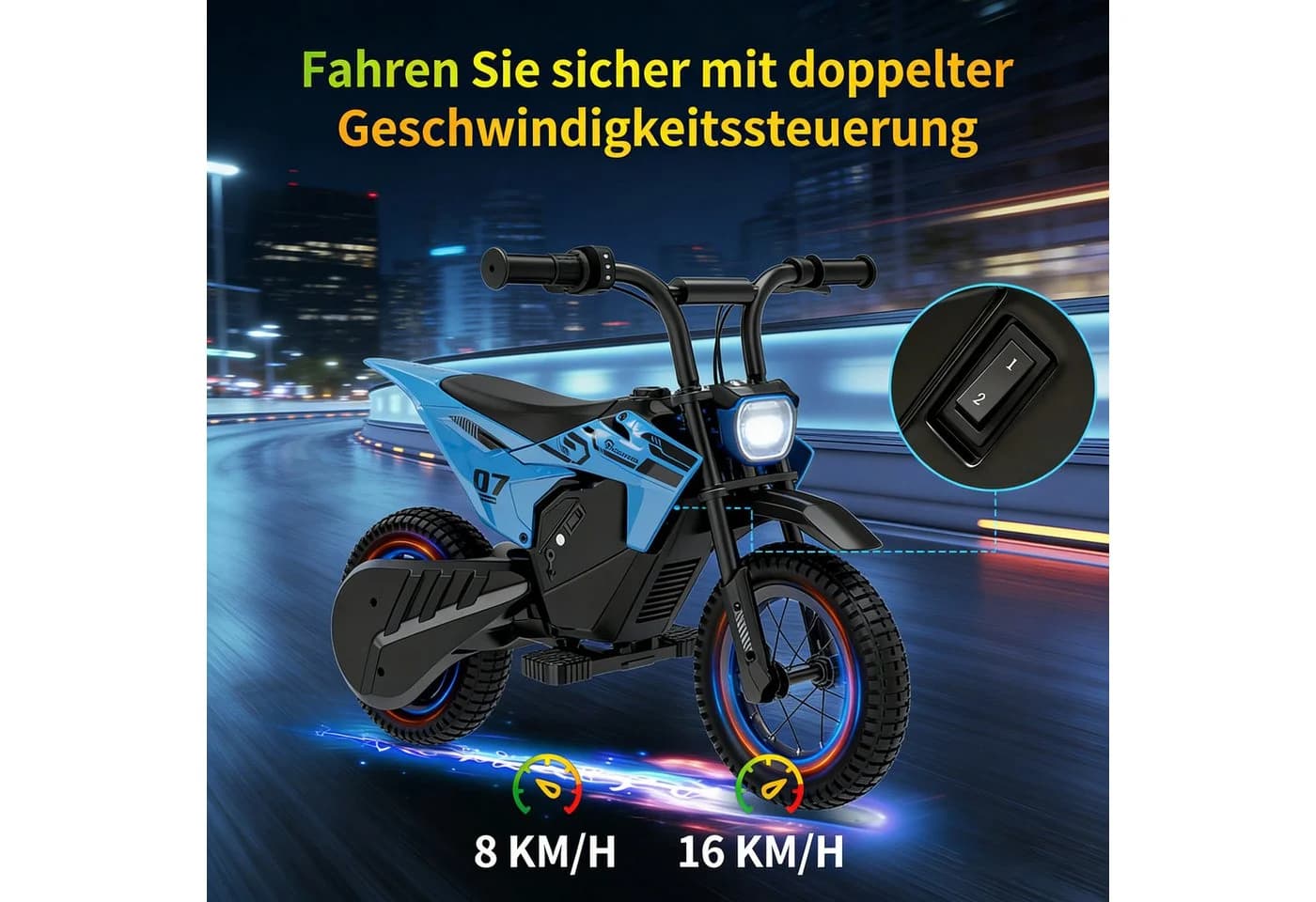 EVERCROSS TECH Elektro-Kindermotorrad 150W 12 Zoll Luftreifen Blau - Bild 4