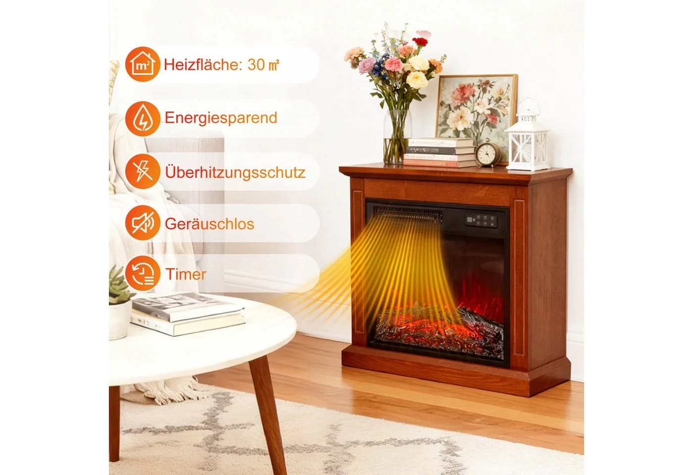 HOMAVO Elektrokamin mit Schrank, 3D-Flammeneffekt, 18''/23''