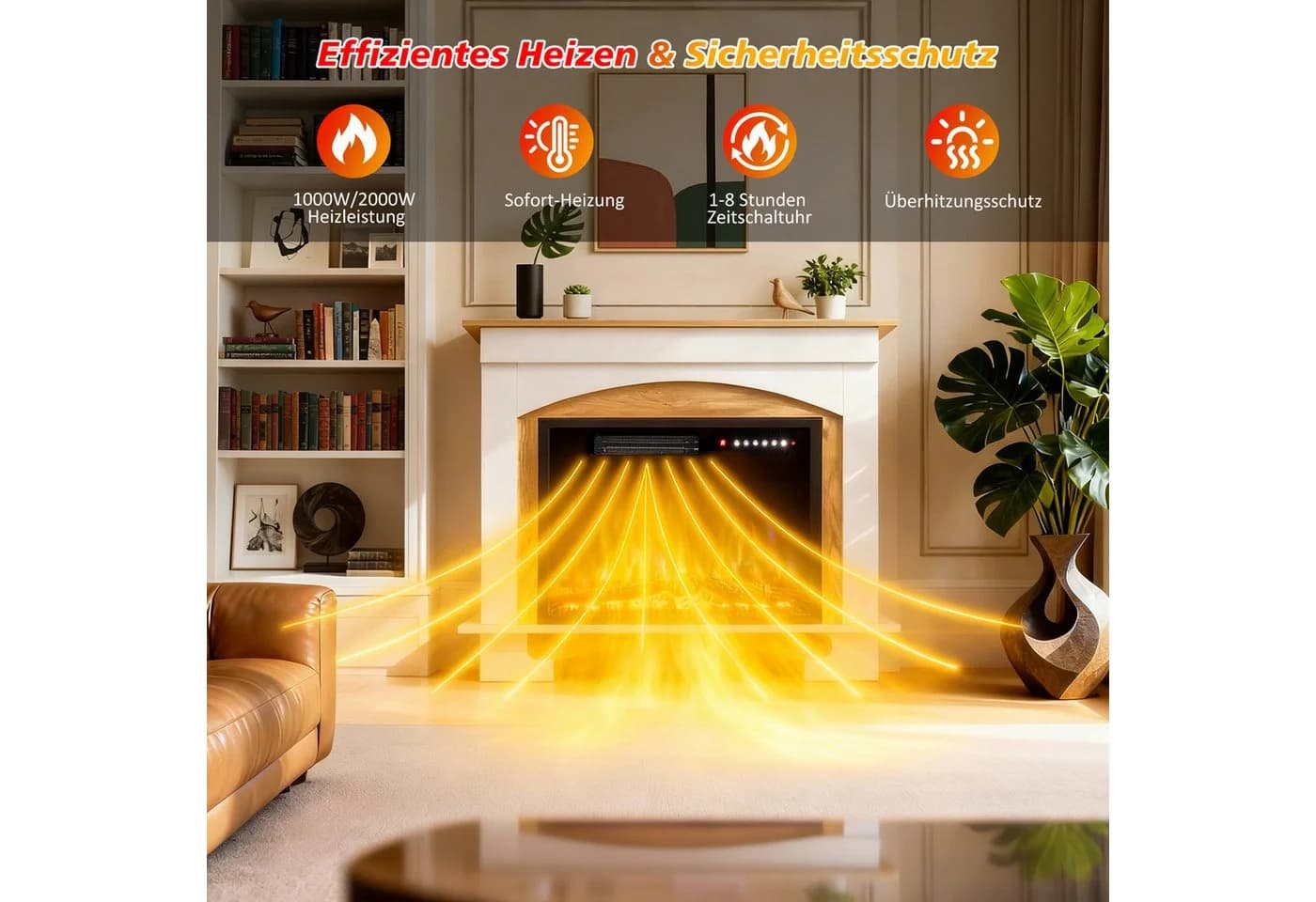 HOMAVO Elektrokamin mit Schrank, 3D-Flammeneffekt, 1000W/2000W Heizung, Timer