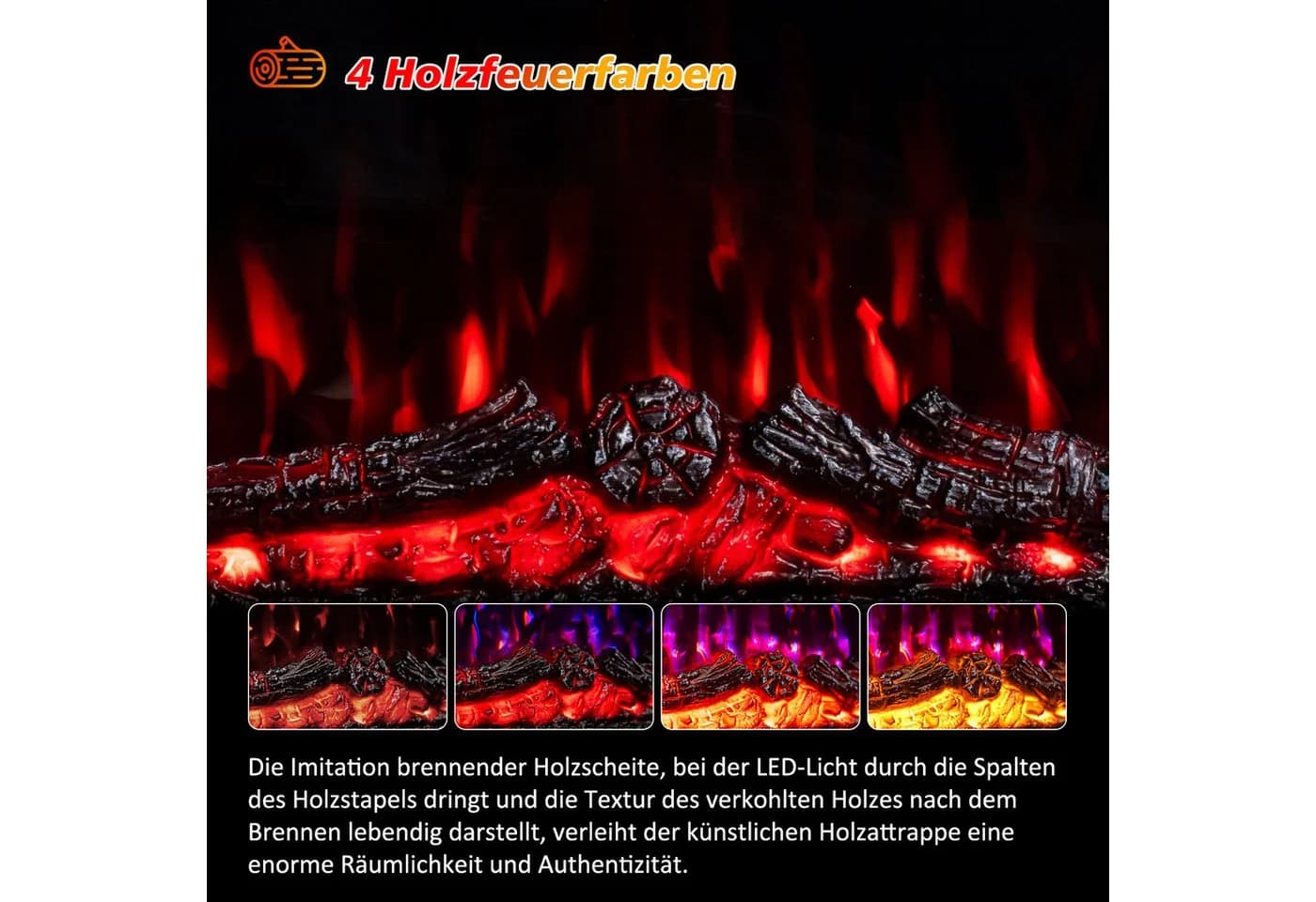 HOMAVO Elektrokamin mit Schrank, 3D-Flammeneffekt, 1000W/2000W Heizung, Timer - Bild 4