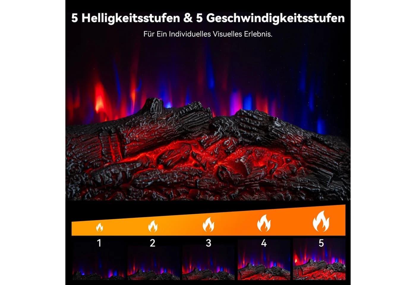 HOMAVO Elektrokamin mit Schrank, 3D-Flammeneffekt, 1000W/2000W Heizung, Timer - Bild 5