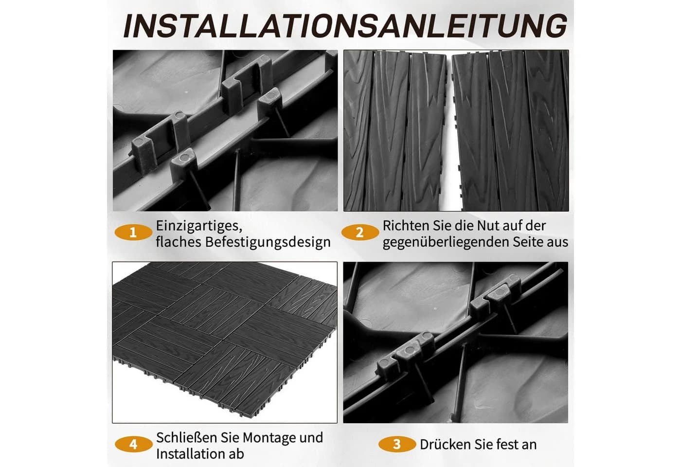LEADZM Terrassenfliesen 11er Set Dunkelgrau Klick-System - Bild 4