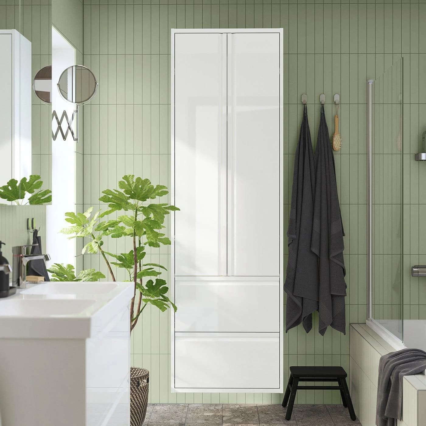 IKEA ÄNGSJÖN Hochschrank mit Türen/Schubladen Weiß Hochglanz