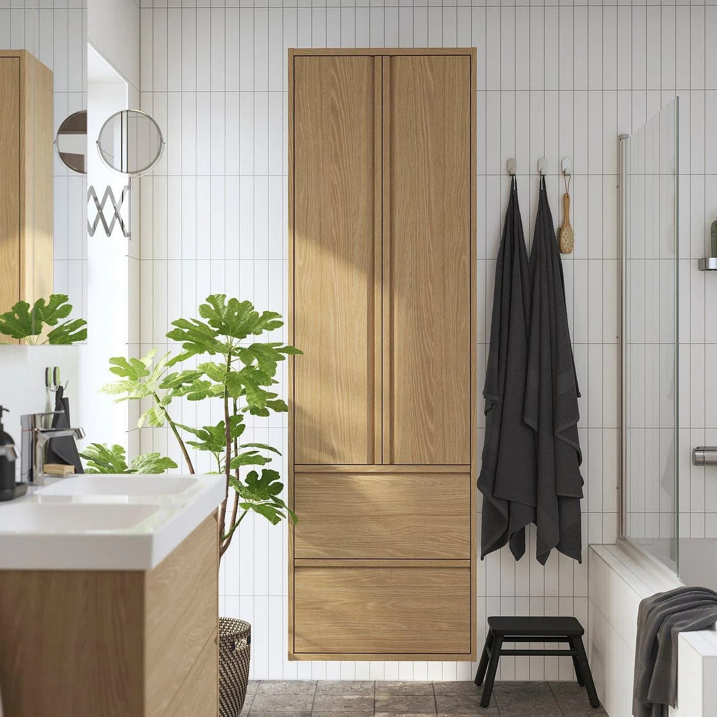 IKEA ÄNGSJÖN Hochschrank mit Türen/Schubladen Eichenachbildung