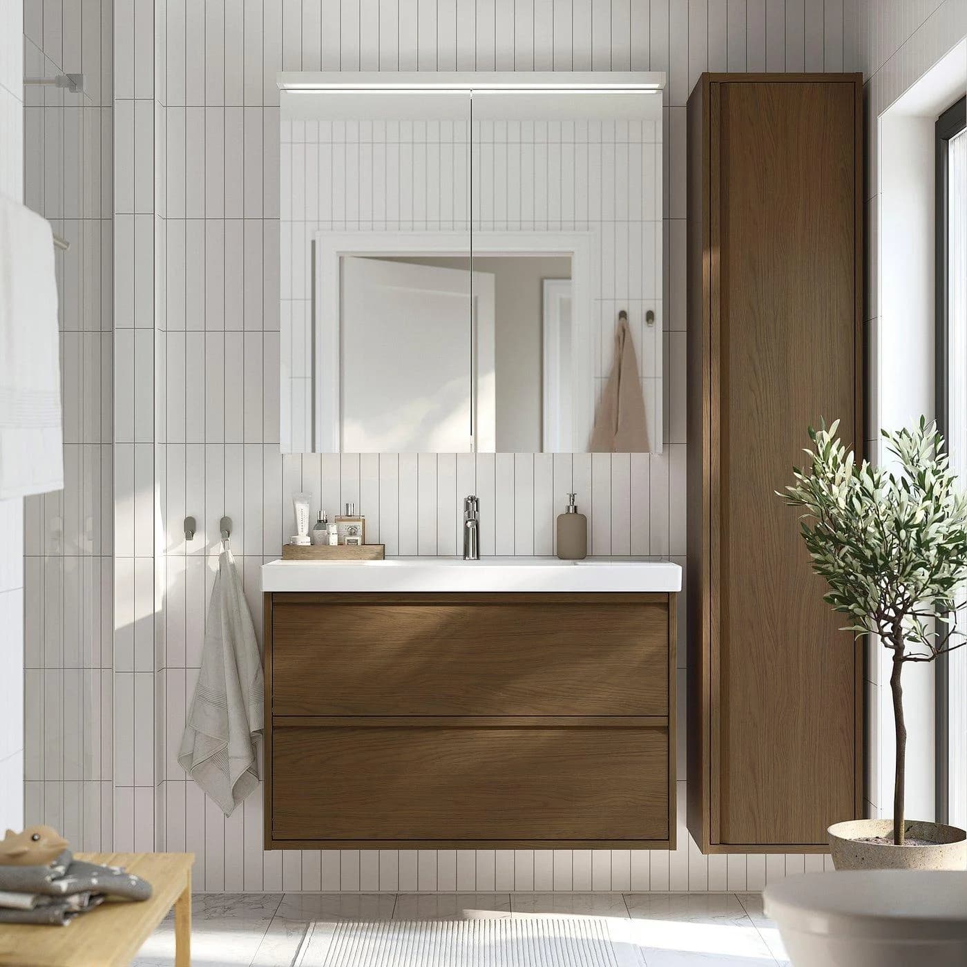 IKEA ÄNGSJÖN Waschbeckenschrank mit Schubladen Braun Eichenachbildung