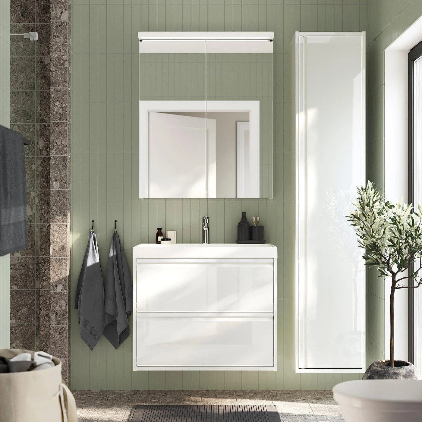 IKEA ÄNGSJÖN / BACKSJÖN Waschbecken-Schrankkombination Weiß Hochglanz