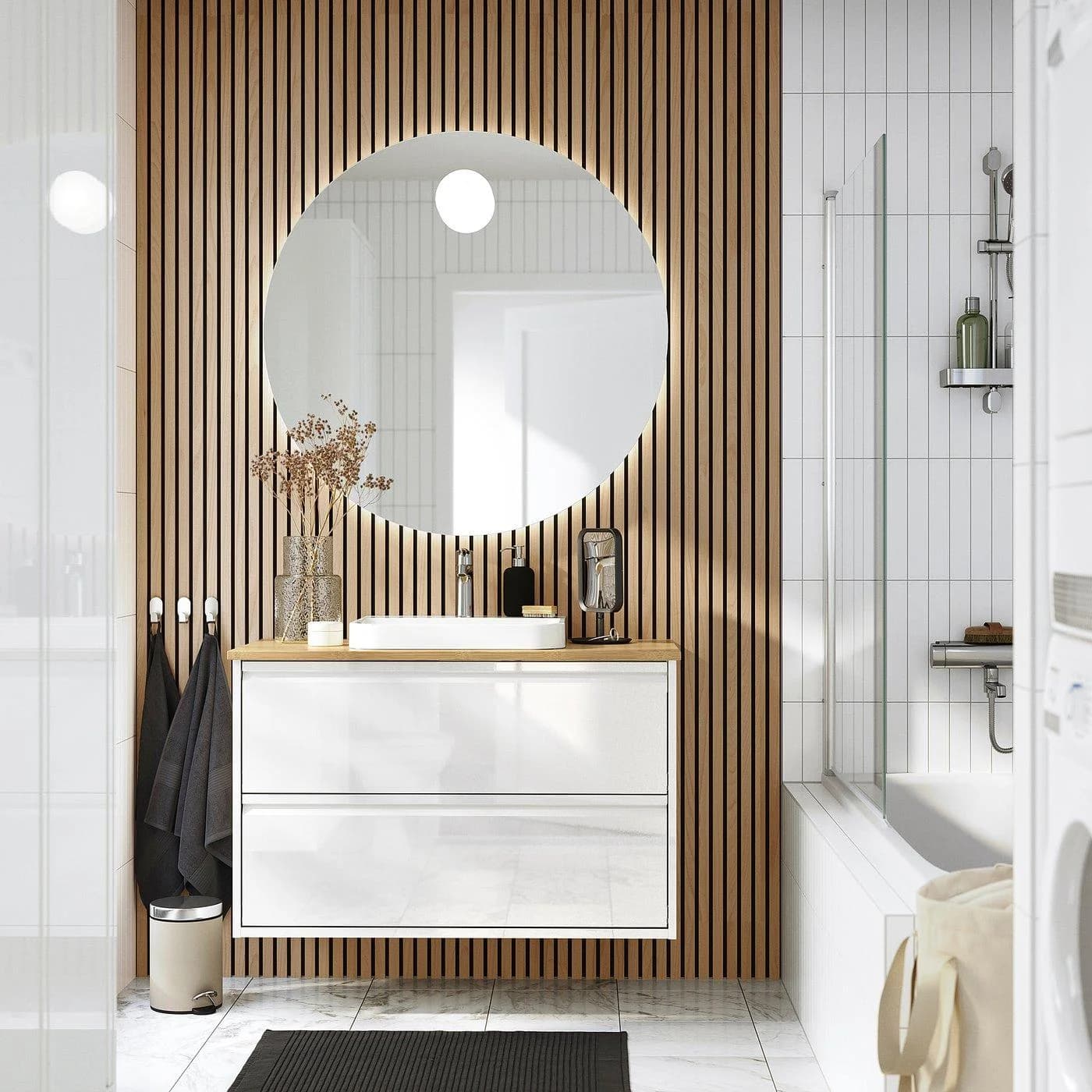 IKEA ÄNGSJÖN / BACKSJÖN Waschbeckenschrank Weiß Hochglanz Bambus