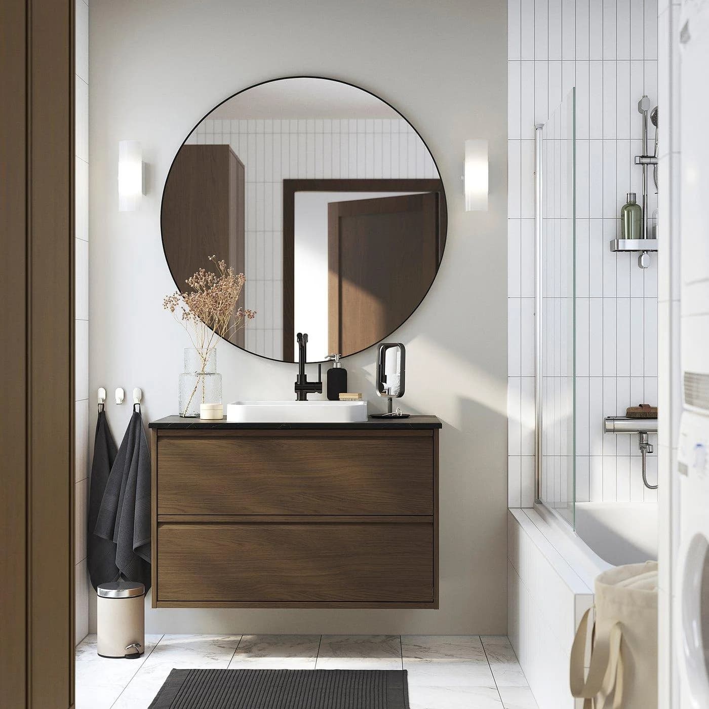IKEA ÄNGSJÖN / BACKSJÖN Waschbeckenschrank mit Schubladen Braun Schwarz Marmor