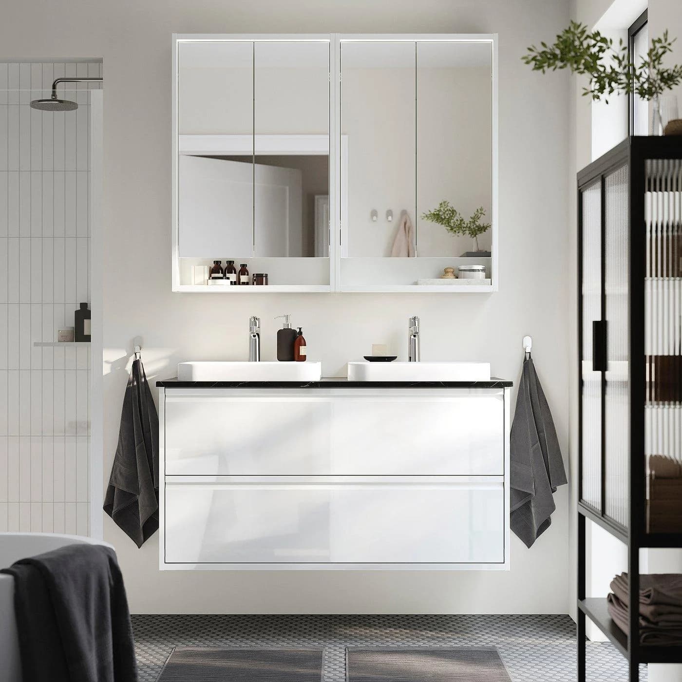 IKEA ÄNGSJÖN / BACKSJÖN Waschbeckenschrank mit Schubladen Weiß/Schwarz