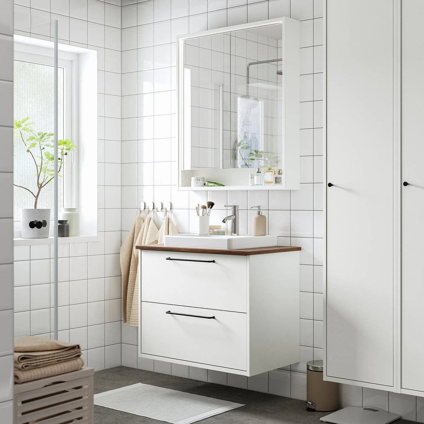 IKEA HAVBÄCK / ORRSJÖN Waschbeckenschrank mit Schubladen Weiß/Braun