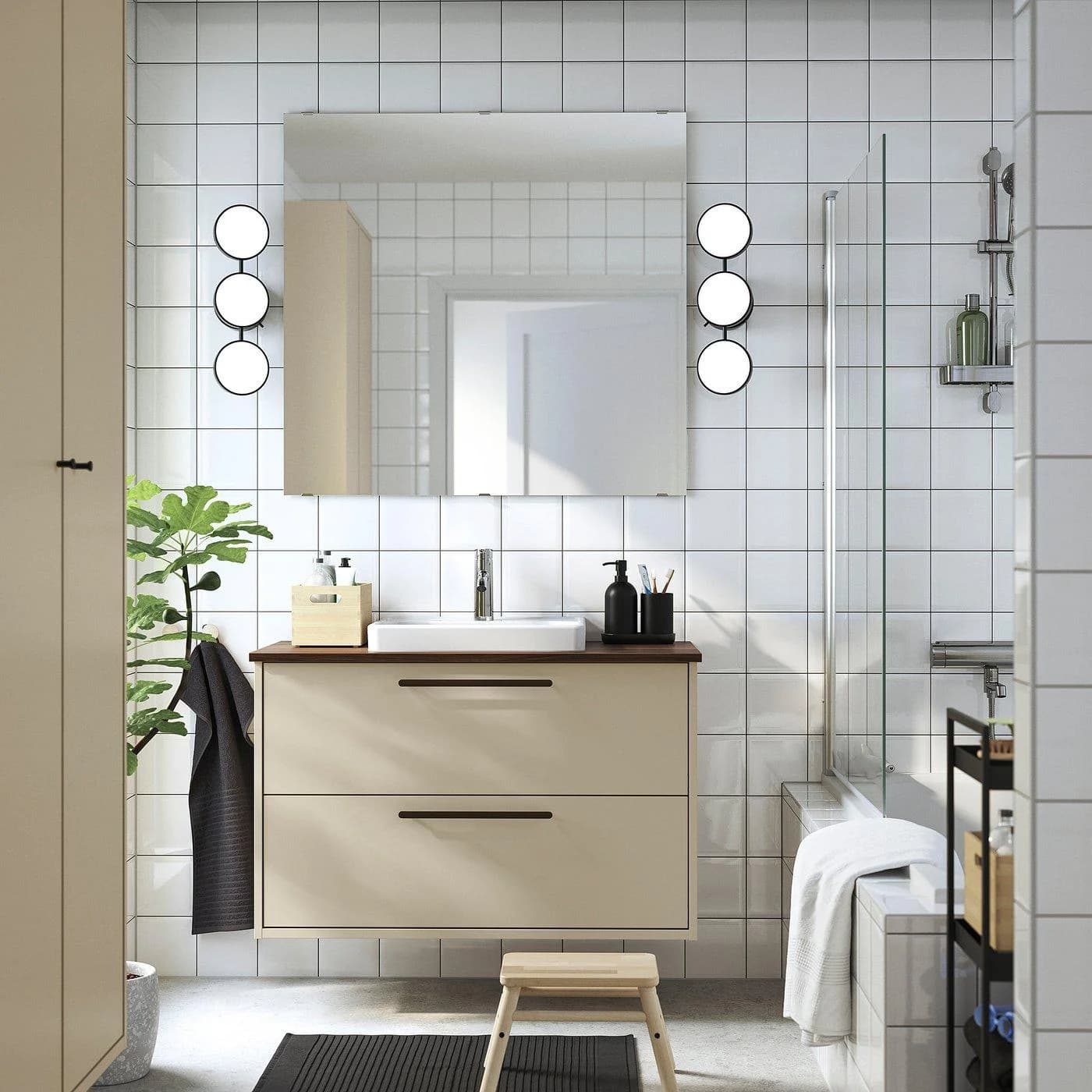 IKEA HAVBÄCK / ORRSJÖN Waschbeckenschrank Beige Braun Nussbaum
