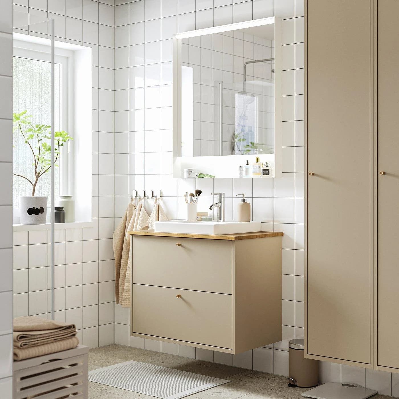 IKEA HAVBÄCK / ORRSJÖN Waschbeckenschrank Beige Bambus