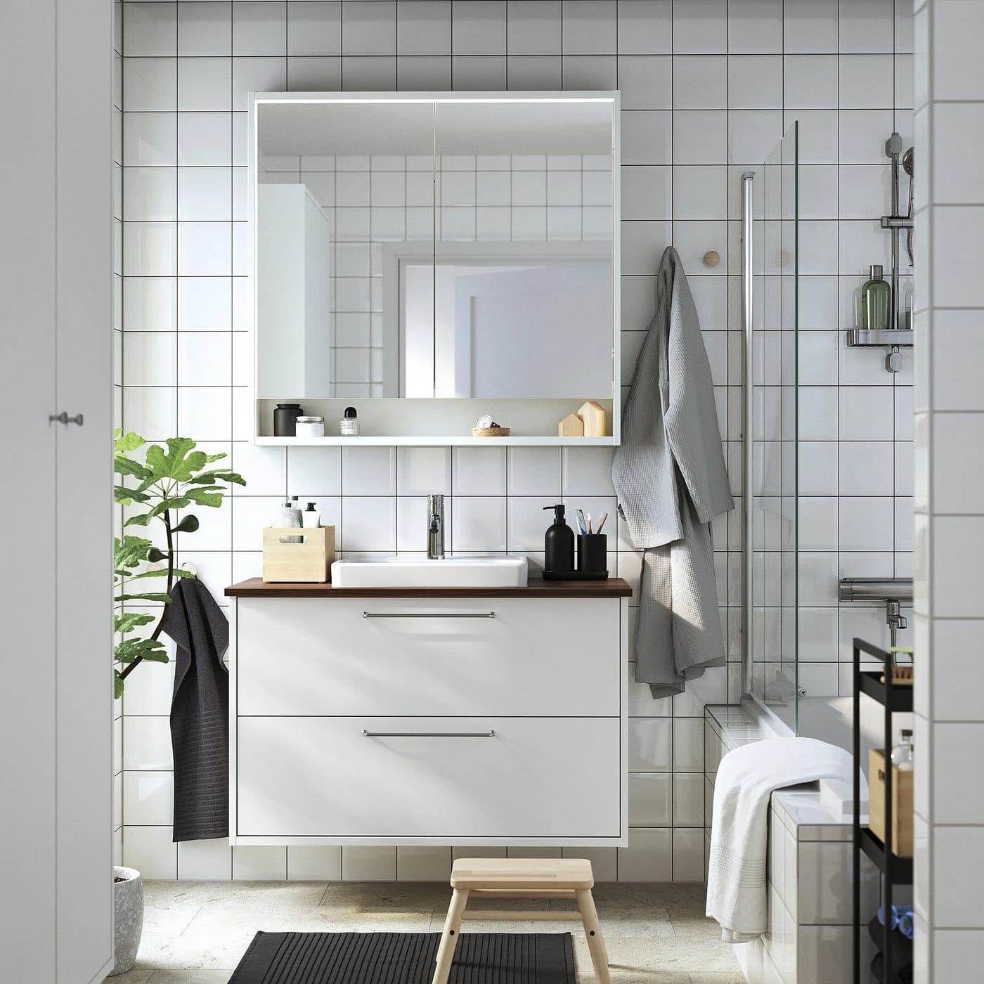 IKEA HAVBÄCK / ORRSJÖN Waschbeckenschrank mit Schubladen Weiß/Braun