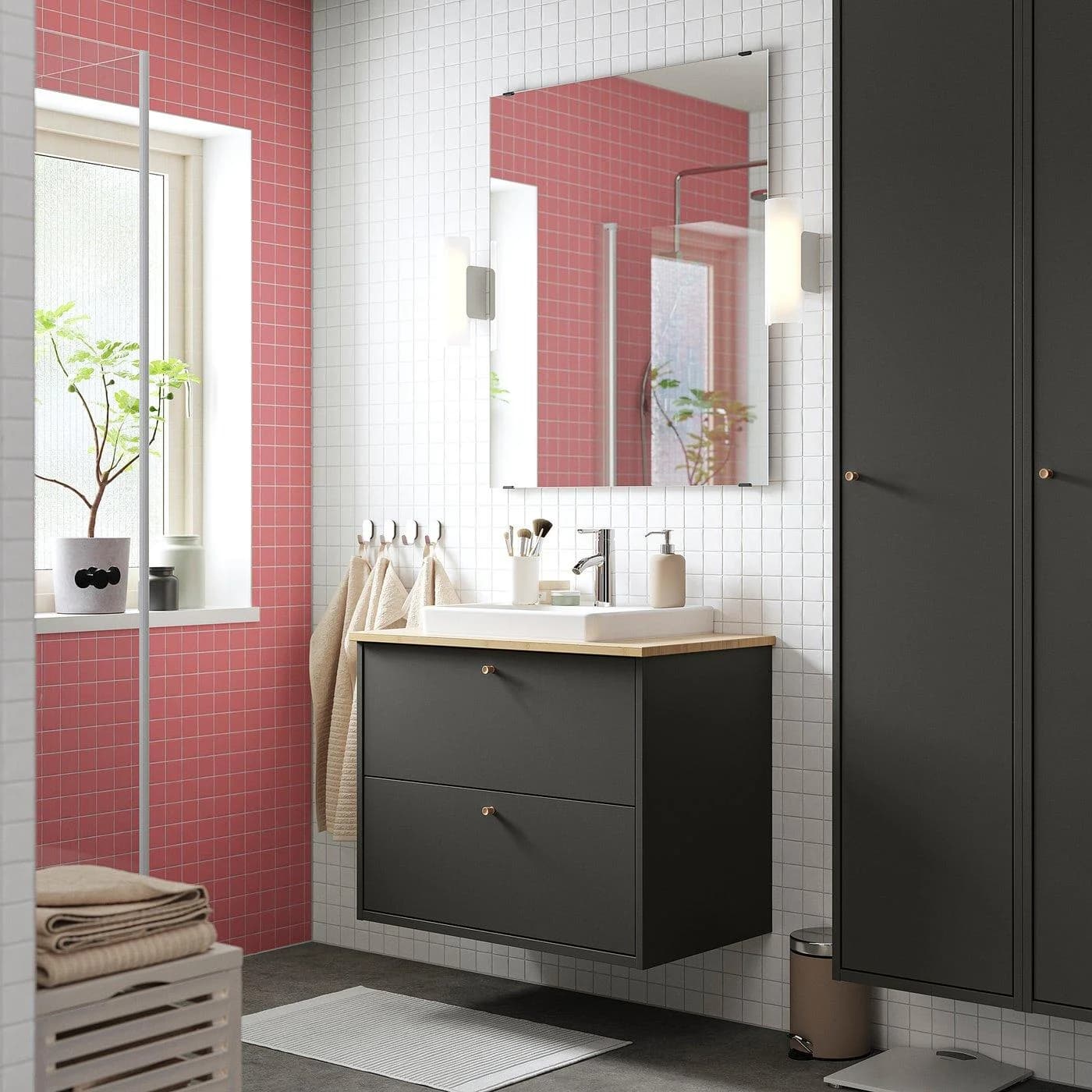 IKEA HAVBÄCK / ORRSJÖN Waschbeckenschrank Dunkelgrau Bambus