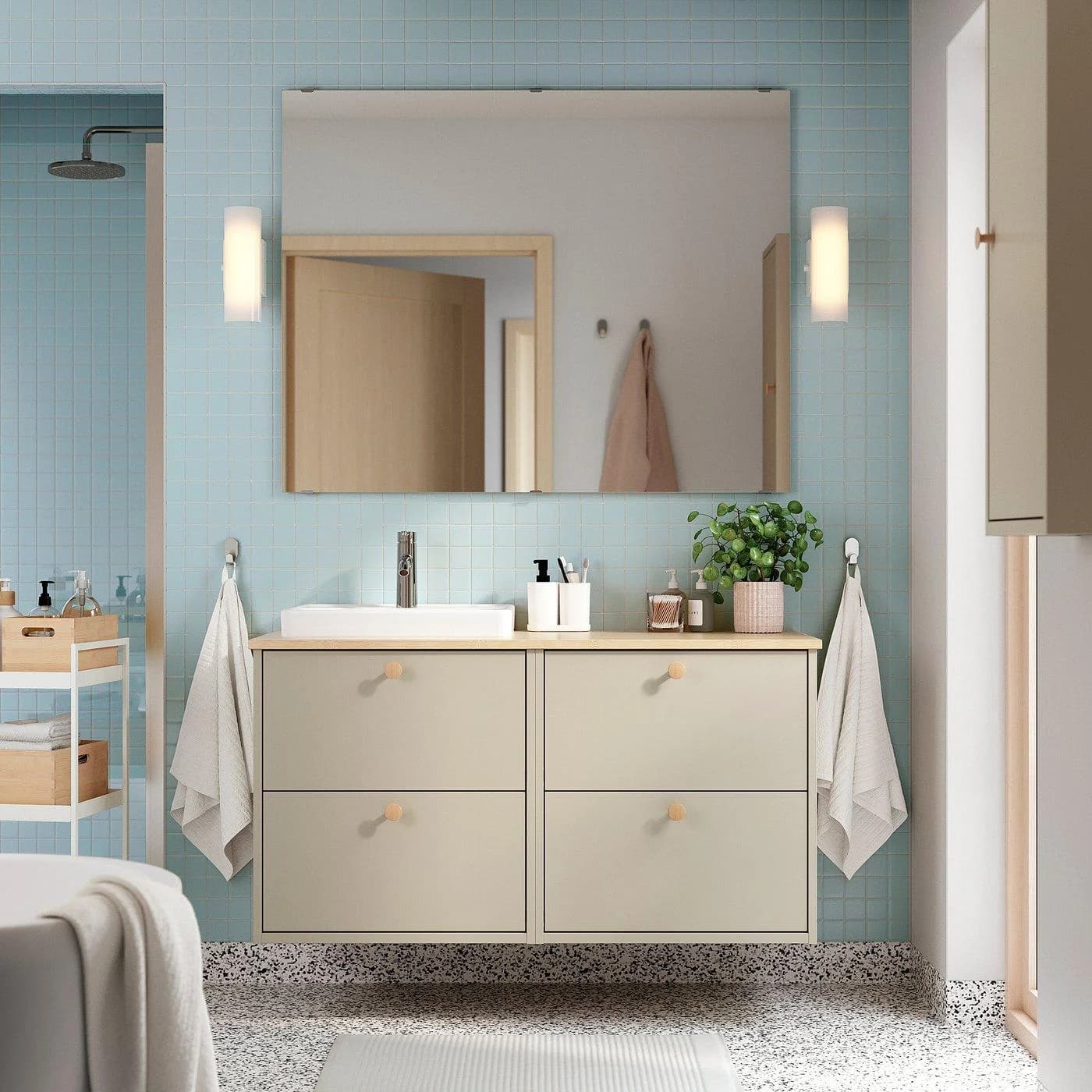 IKEA HAVBÄCK / ORRSJÖN Waschbeckenset Beige Bambus mit Schublade