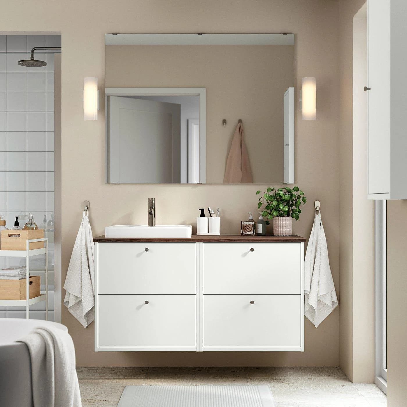 IKEA HAVBÄCK / ORRSJÖN Waschtischschrank mit 2 Waschtischen Weiß/Braun