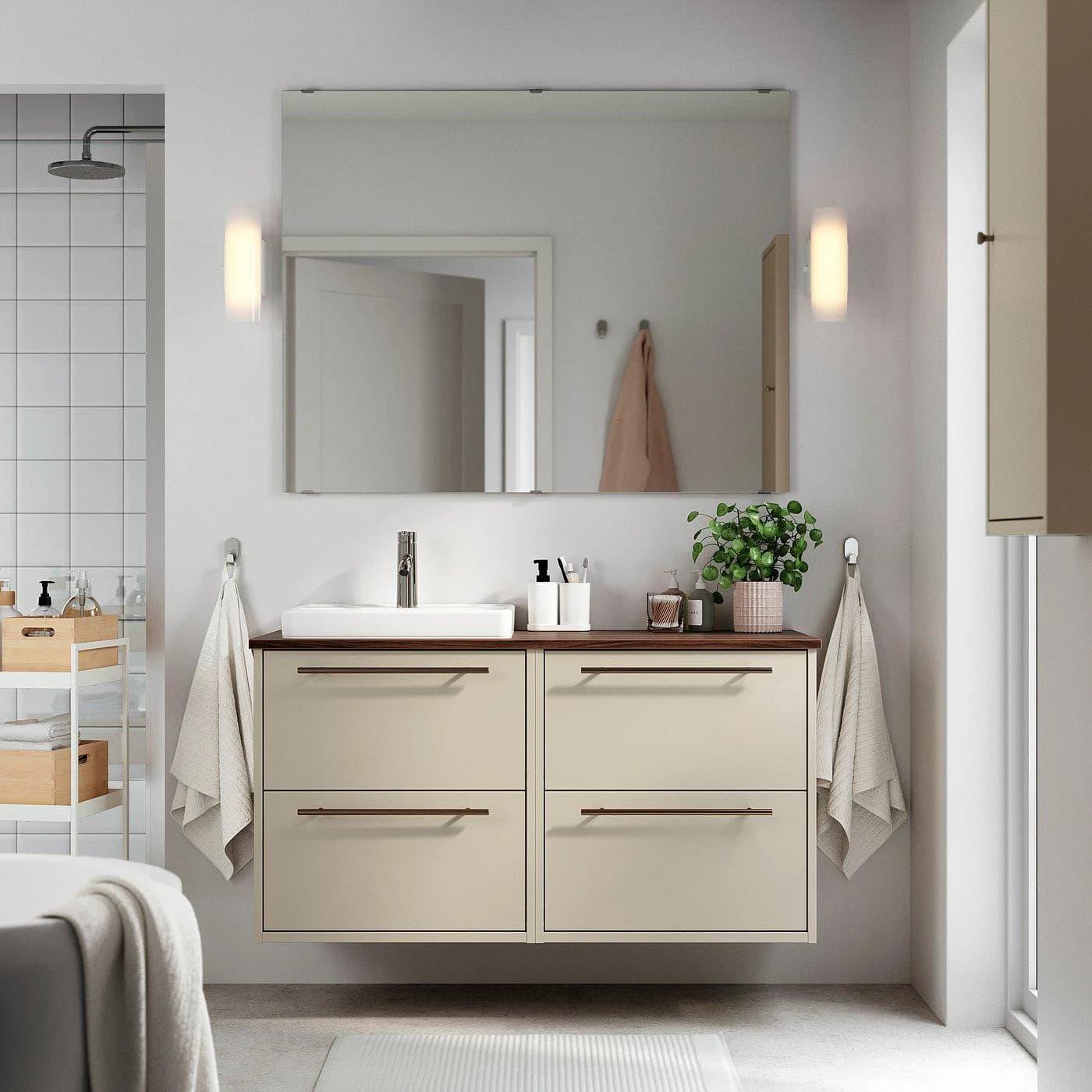 IKEA HAVBÄCK / ORRSJÖN Waschtischschrank Beige Nussbaumoptik mit Waschbecken