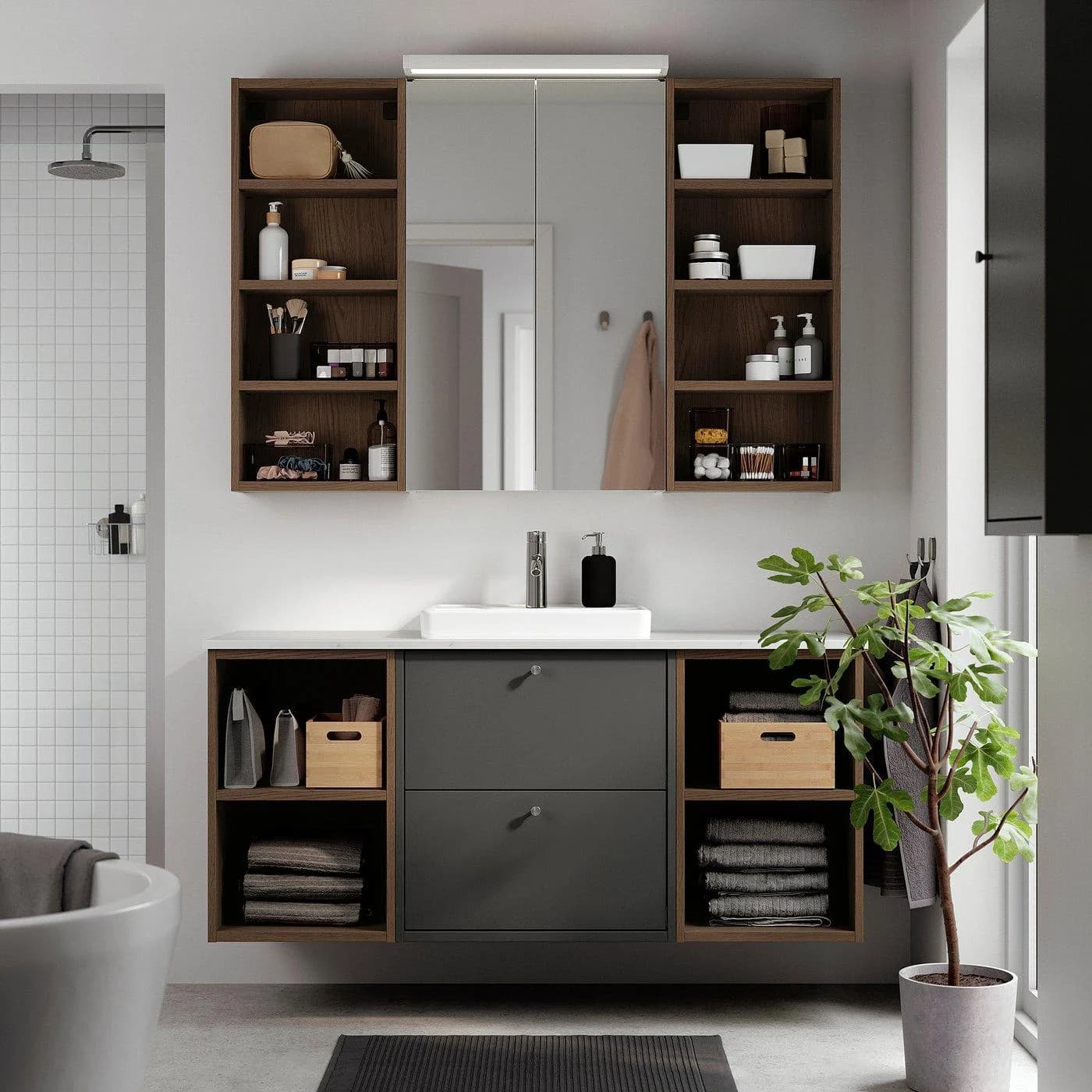 IKEA HAVBÄCK / ORRSJÖN Waschbeckenset Dunkelgrau Eichenachbildung