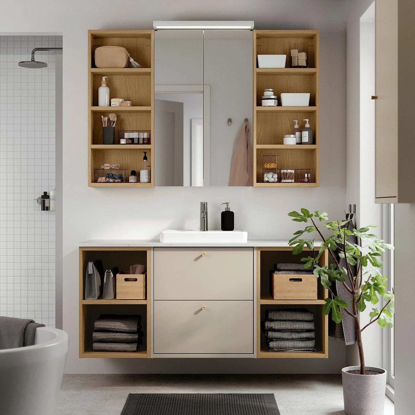 IKEA HAVBÄCK / ORRSJÖN Waschbeckenset Beige/Weiß mit Mischbatterie