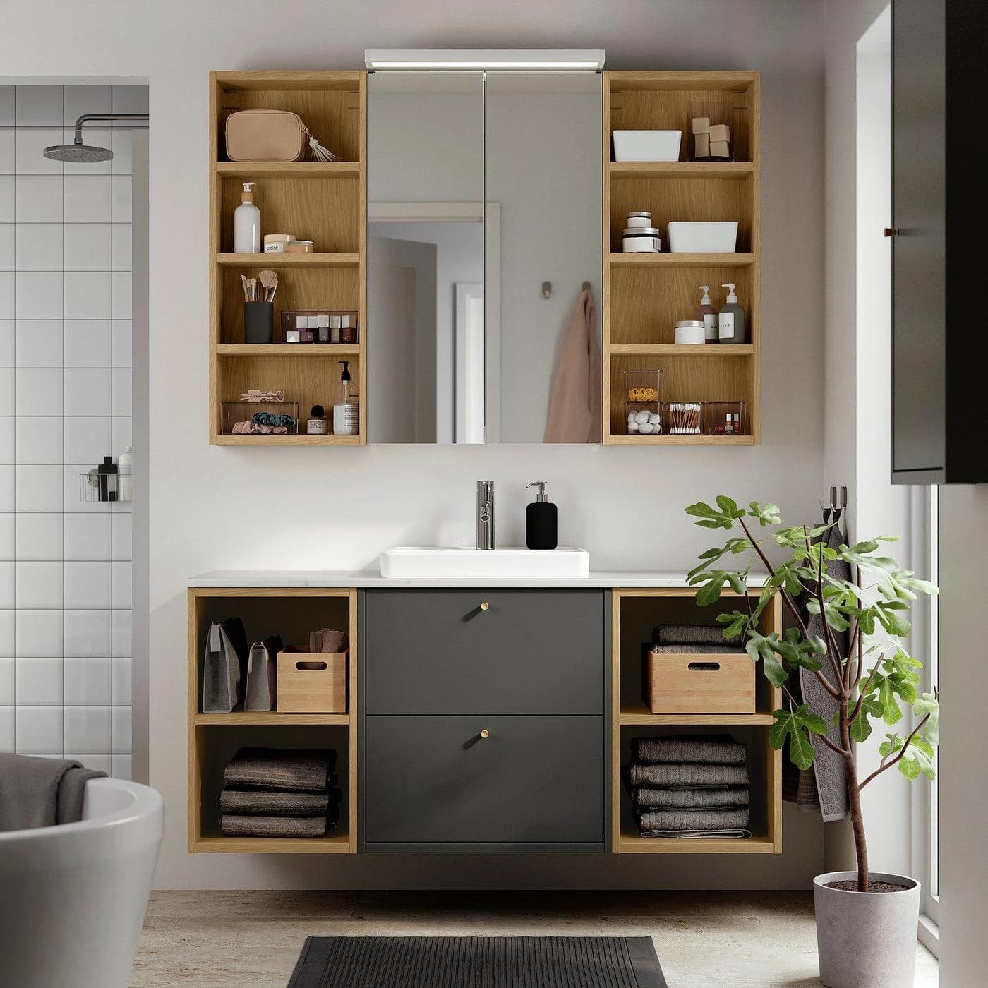 IKEA HAVBÄCK / ORRSJÖN Waschbeckenset Dunkelgrau/Weiß Marmoriert
