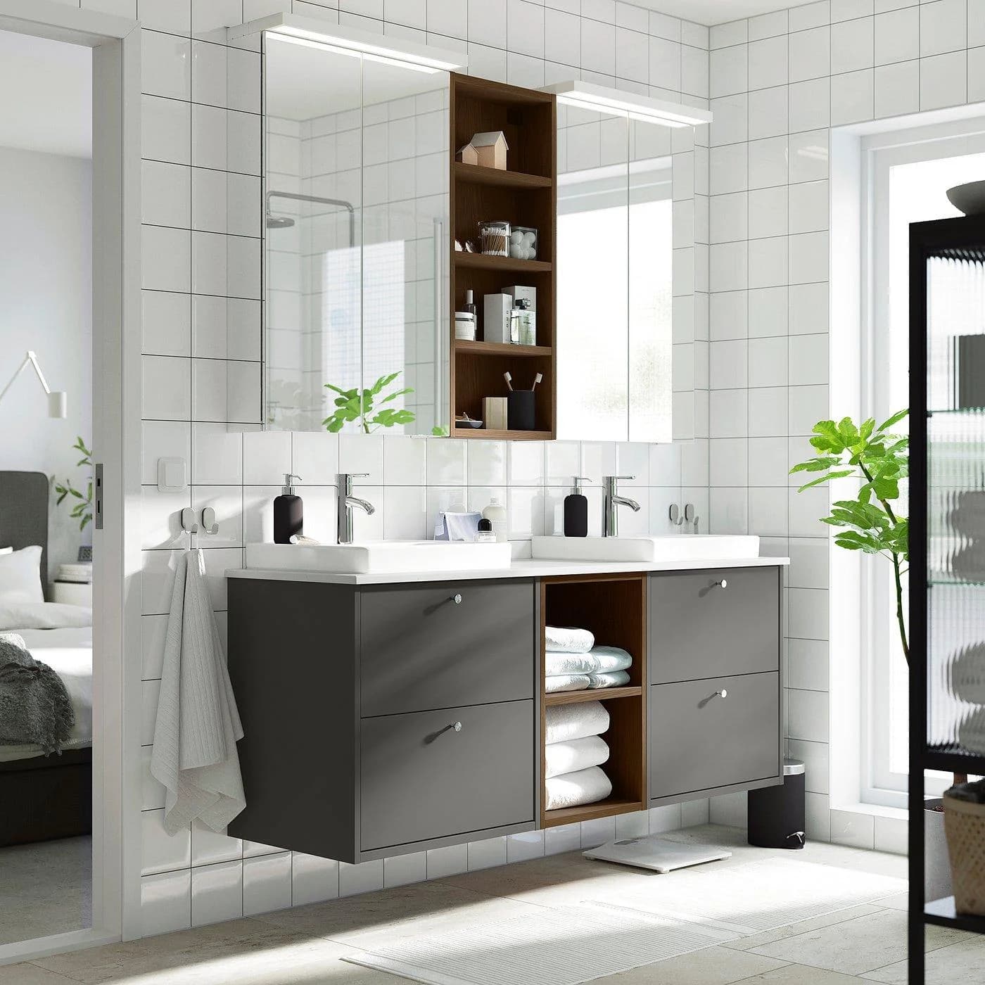IKEA HAVBÄCK / ORRSJÖN Waschbeckenschrank 2 Becken Grau/Braun