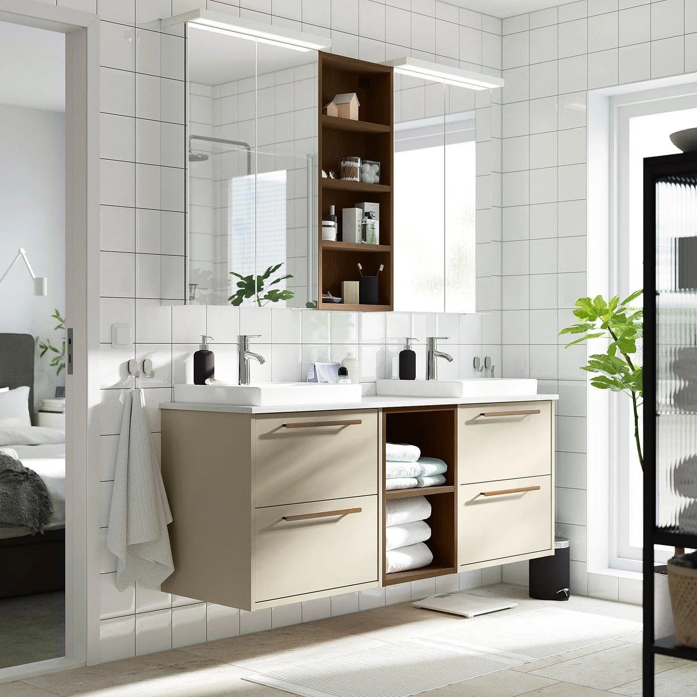 IKEA HAVBÄCK / ORRSJÖN Waschtischunterschrank 2 Waschbecken Beige/Braun