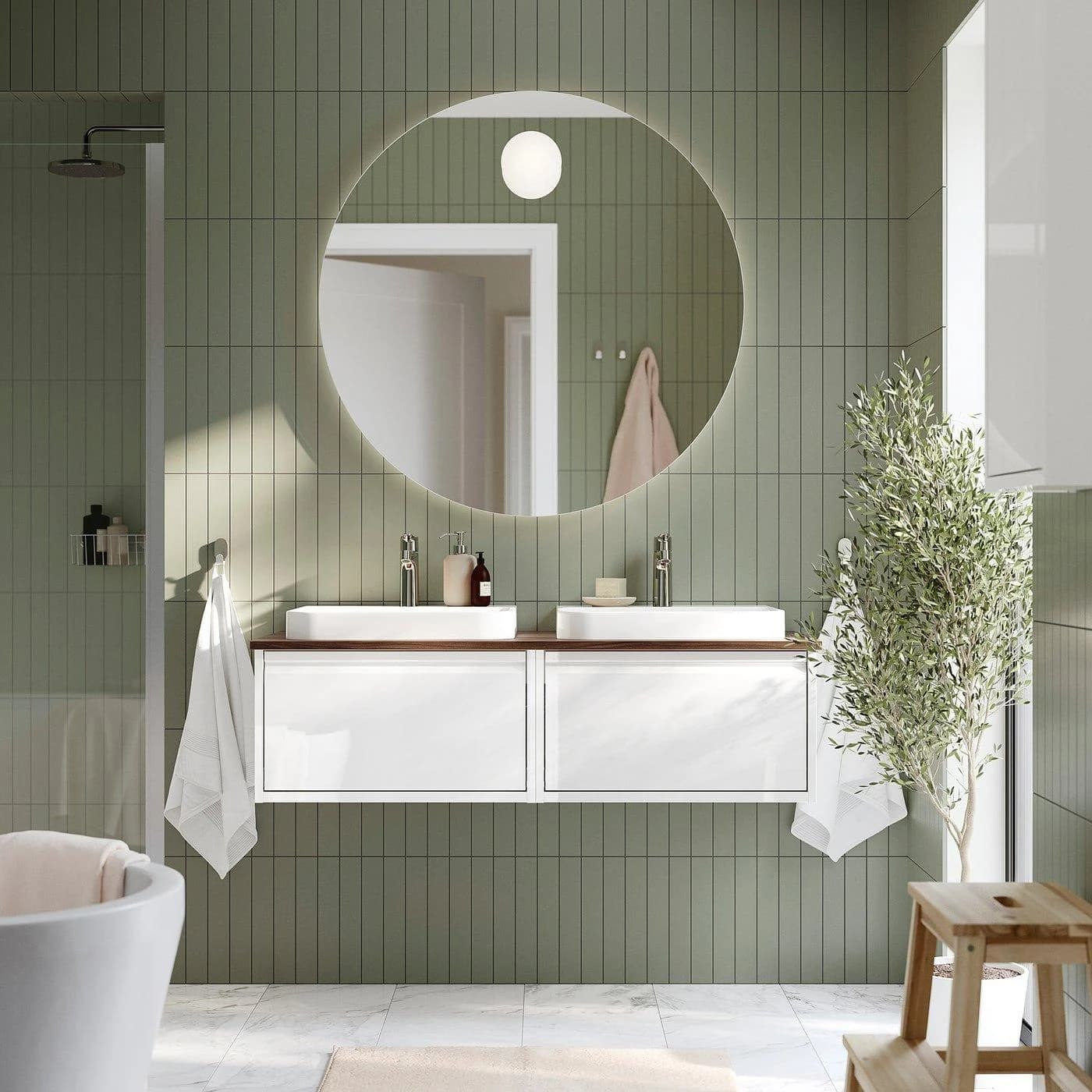 IKEA ÄNGSJÖN / BACKSJÖN Badmöbel-Set 2x Waschbecken Hochglanz Weiß/Braun