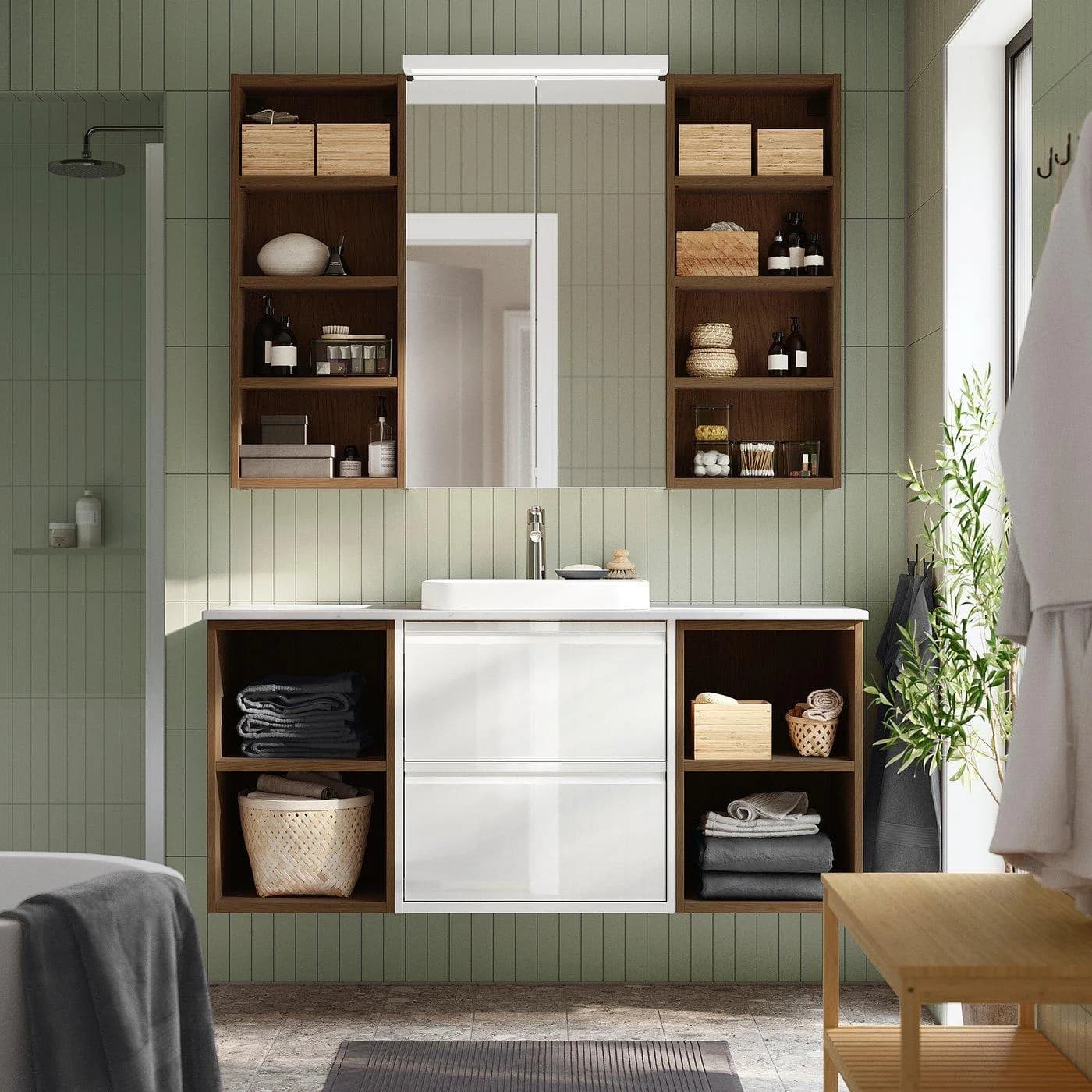 IKEA ÄNGSJÖN / BACKSJÖN Waschtisch mit Schrank und Waschbecken Weiß/Braun