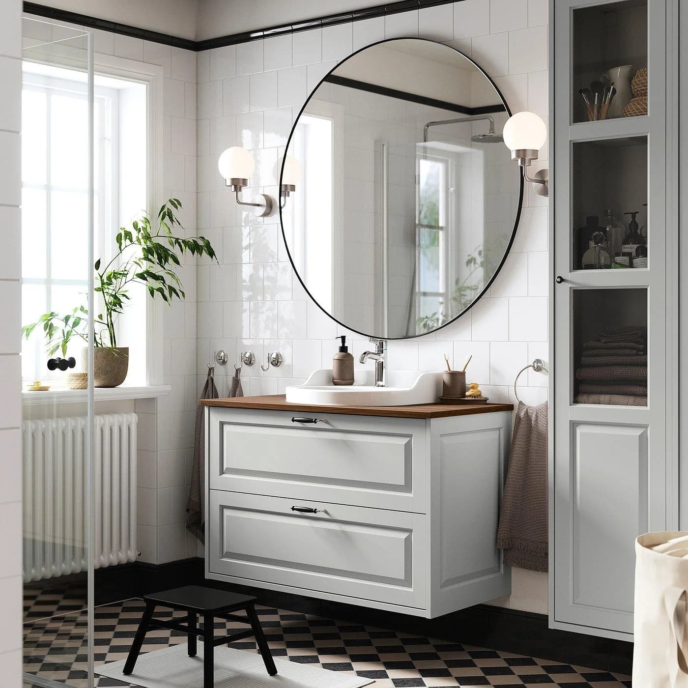 IKEA TÄNNFORSEN / RUTSJÖN Waschbeckenschrank mit Schubladen Hellgrau Braun