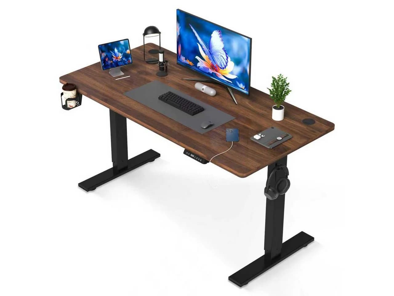 HOMAVO Elektrischer Schreibtisch Höhenverstellbar Braun Memory USB - Bild 2