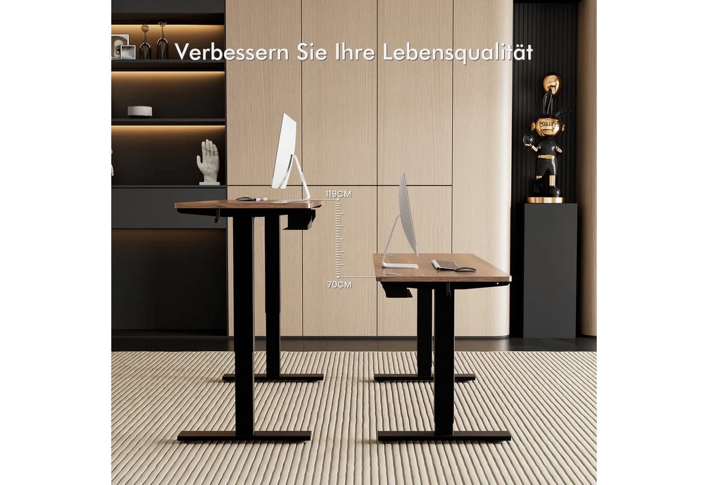 HOMAVO Elektrischer Schreibtisch Höhenverstellbar Braun Memory USB - Bild 3