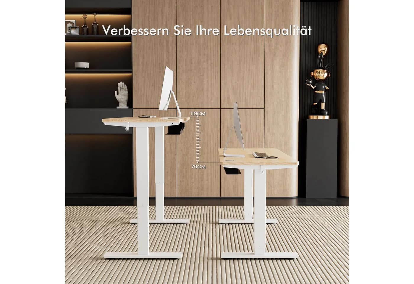 HOMAVO Höhenverstellbarer Schreibtisch mit Memory und USB-Anschlüssen Braun - Bild 3
