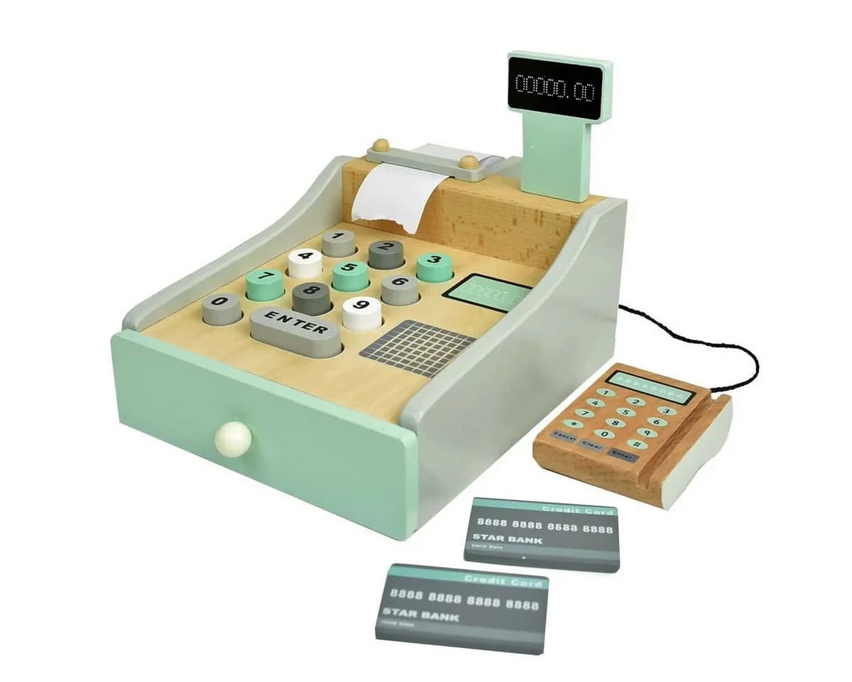Kids Concept Spielkasse Kaufladenkasse aus Holz Beige - Bild 2