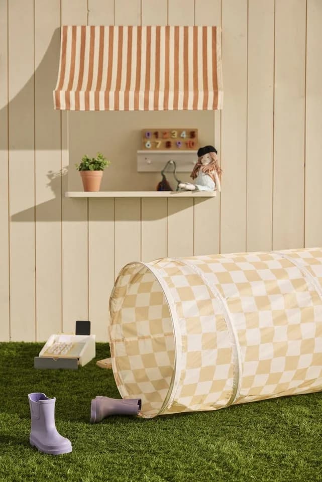 Kids Concept Spieltunnel Karo Gelb - Faltbarer Krabbeltunnel