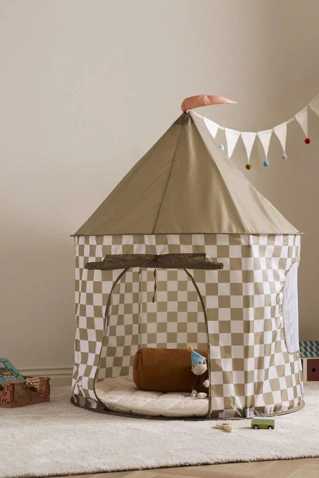 Kids Concept Spielzelt Karo khaki mit festem Boden