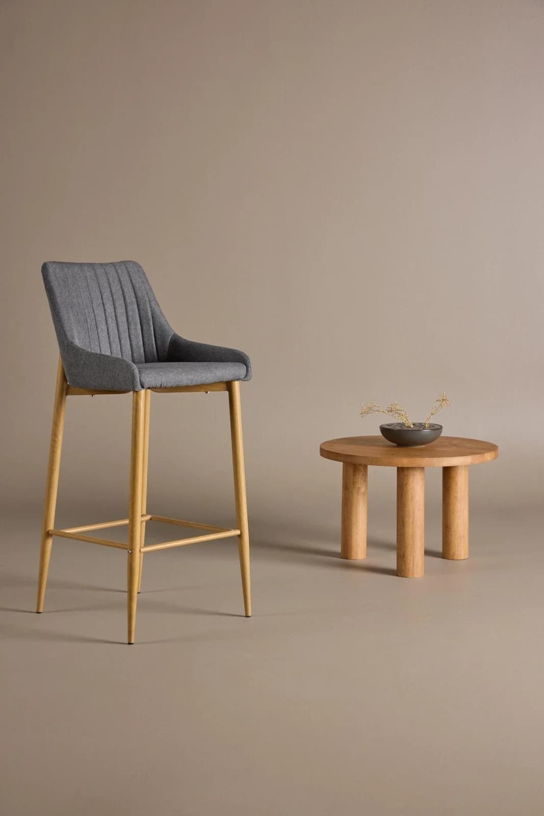 VENTURE HOME Barhocker Plaza 2er-Set Dunkelgrau Stoff Eichen-Optik