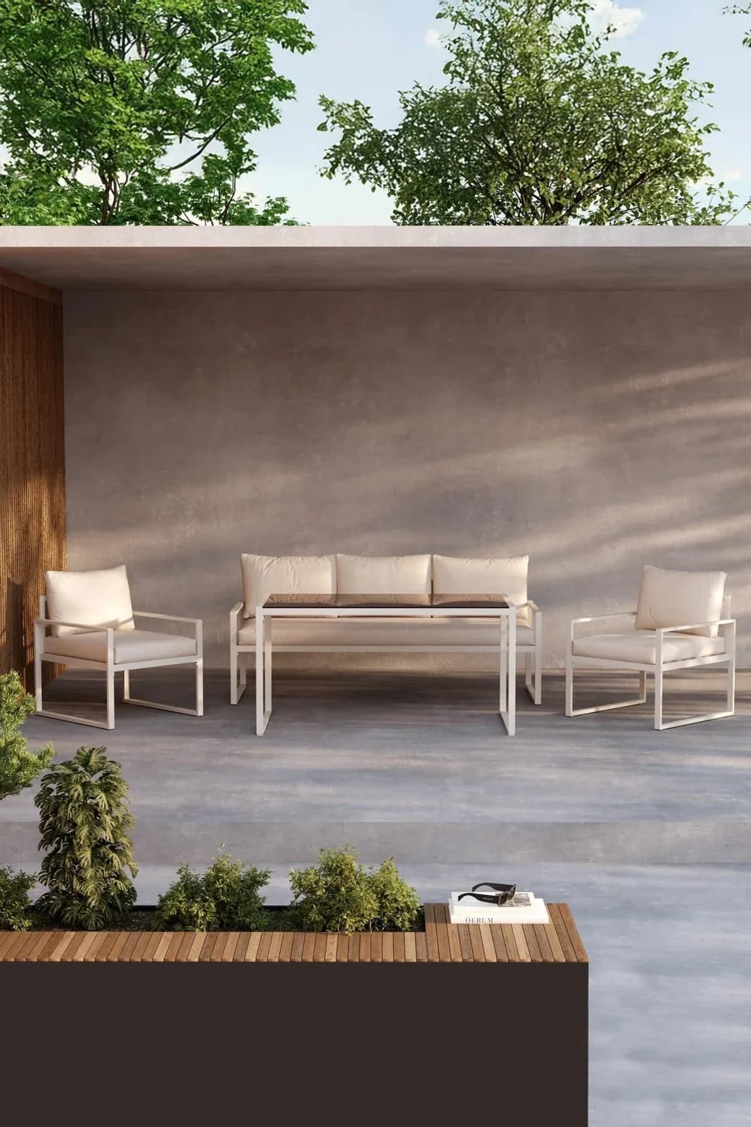 Venture Home Gartenlounge-Set Catania Beige Stahl & Glas