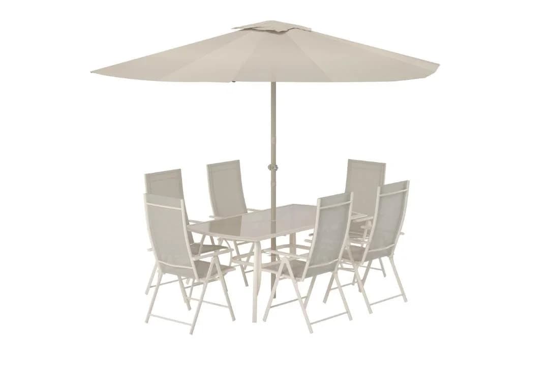 Venture Home Brekki 7-tlg. Gartenset Beige mit Tisch und Sonnenschirm