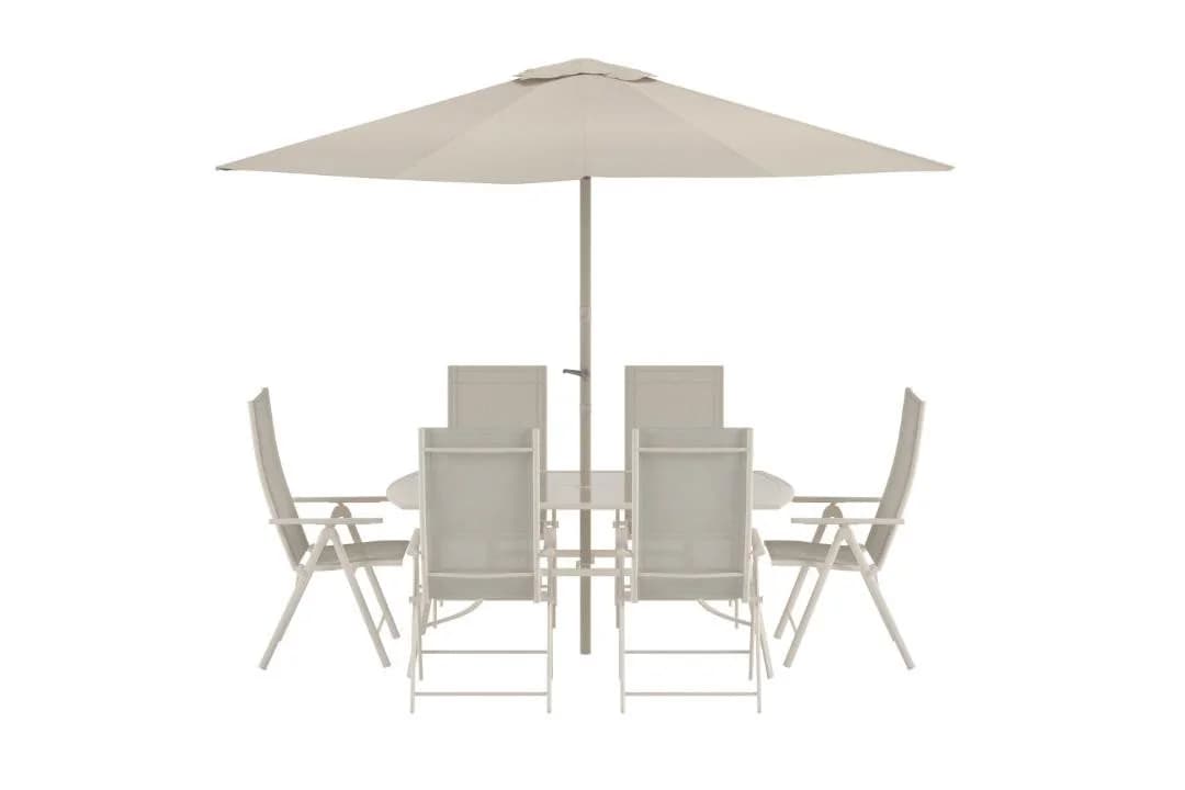 Venture Home Brekki 7-tlg. Gartenset Beige mit Tisch und Sonnenschirm - Bild 2
