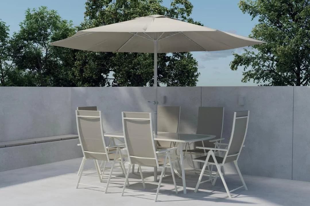 Venture Home Brekki 7-tlg. Gartenset Beige mit Tisch und Sonnenschirm - Bild 4